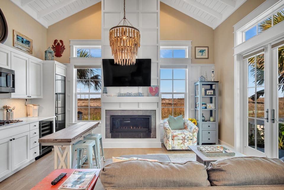 Fireplace is decorative only.