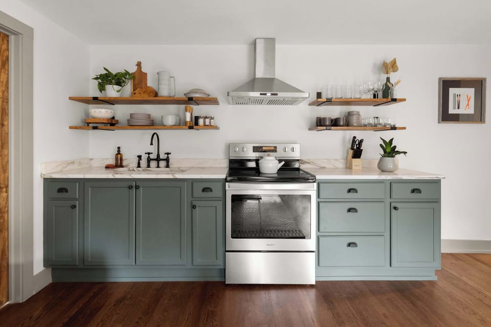 Open Concept Chef's Kitchen | Sage Green Cabinetry | Fully Stocked | Third Floor
