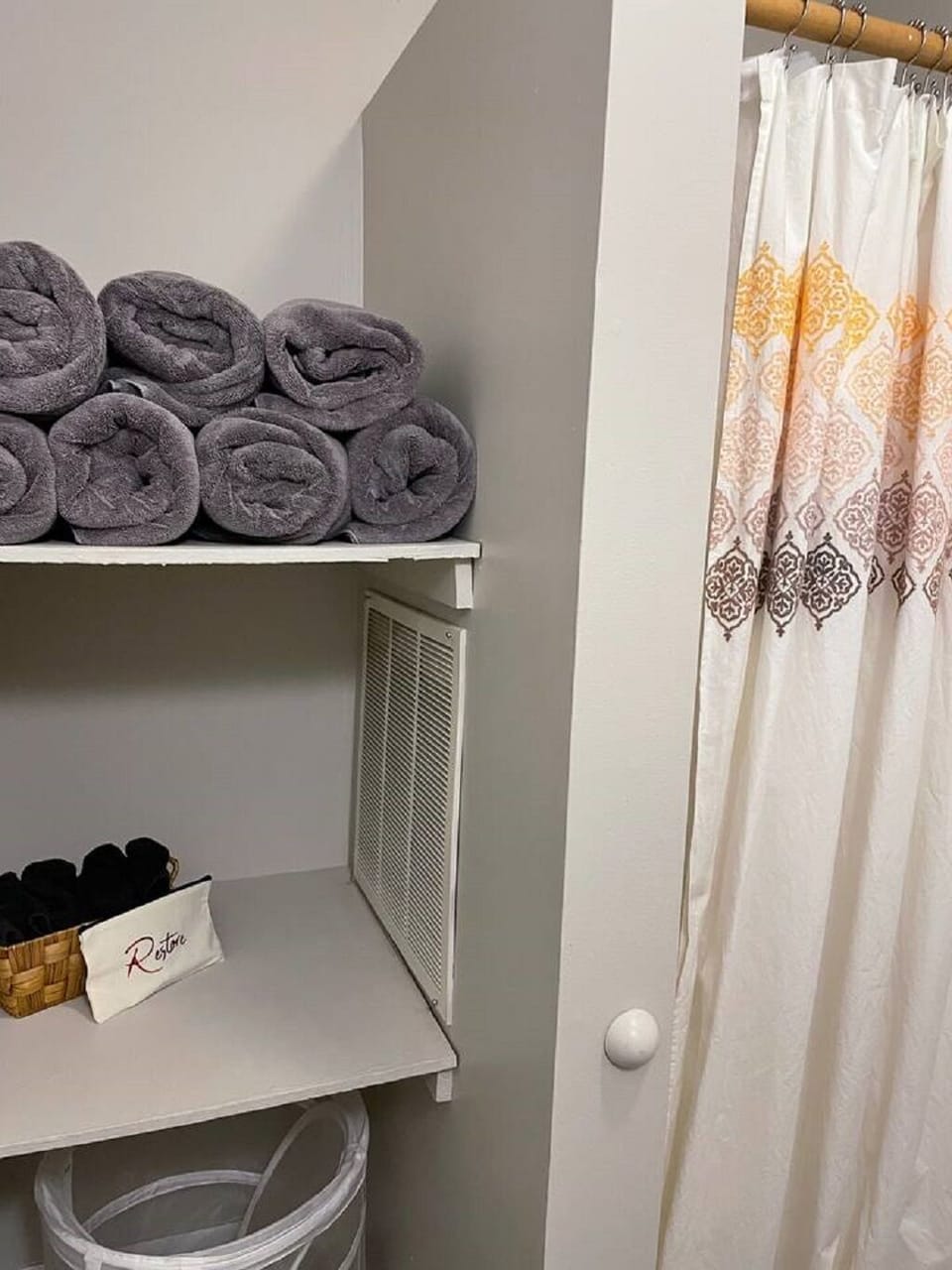 Towels are provided and storage added for more convenience