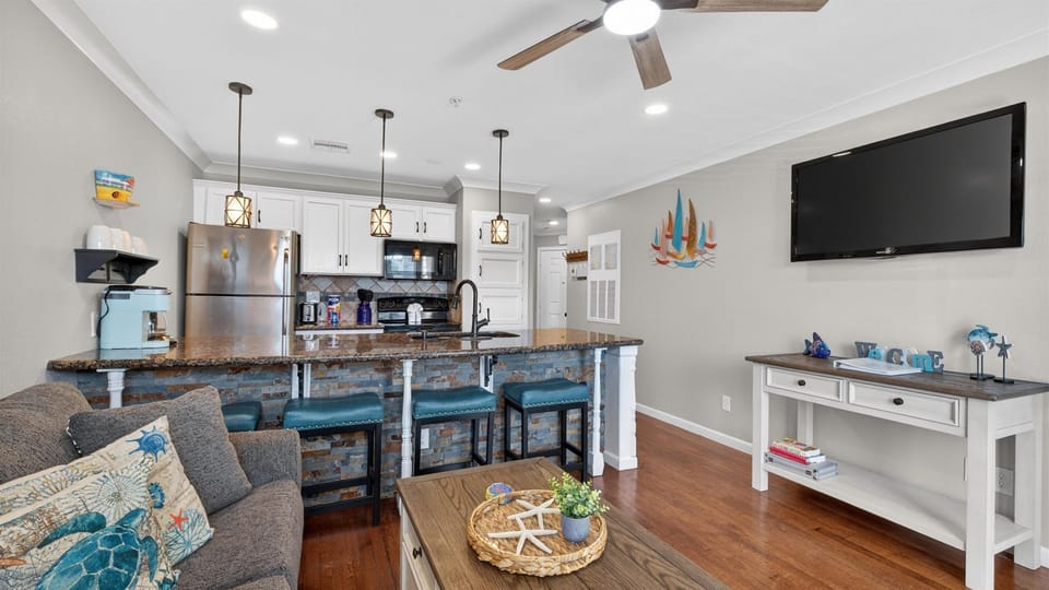 Enjoy dining at the bar with 4 bar stools. 