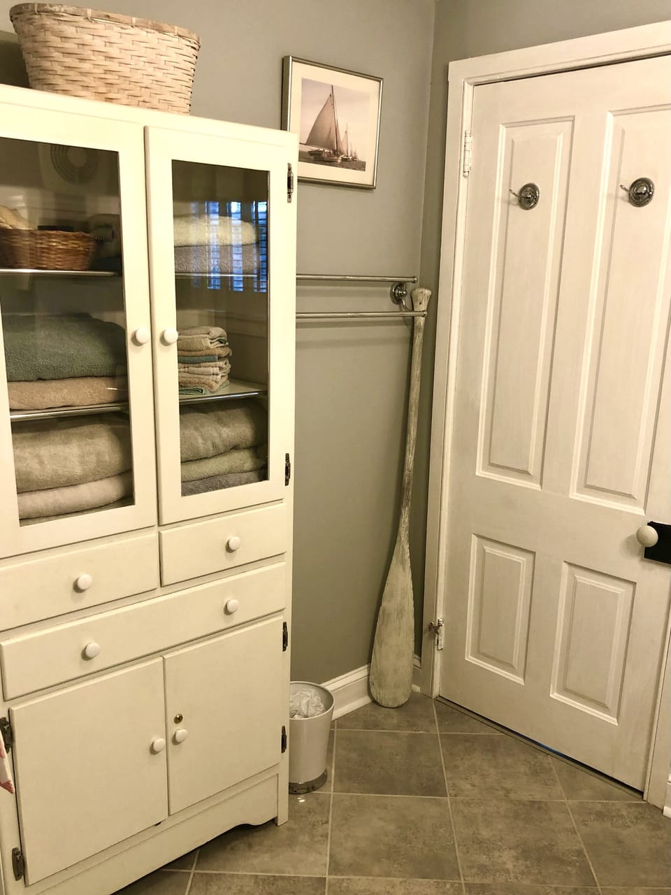 Towel storage closet in the bathroom. 