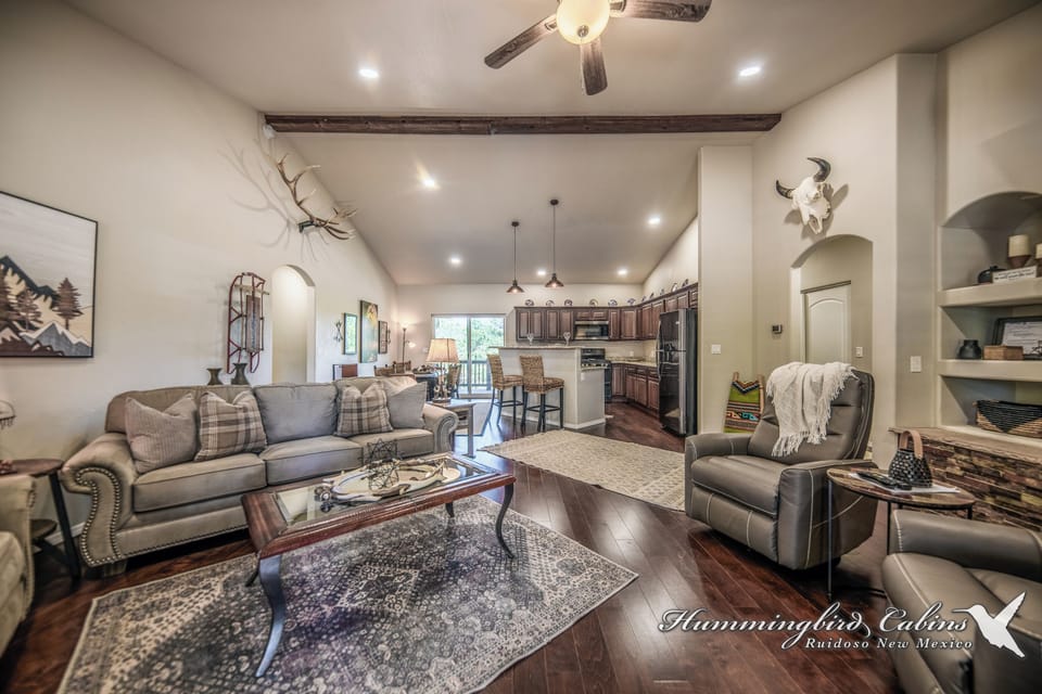 Rustic living area with a contemporary and unique vibe. As cozy as they come!