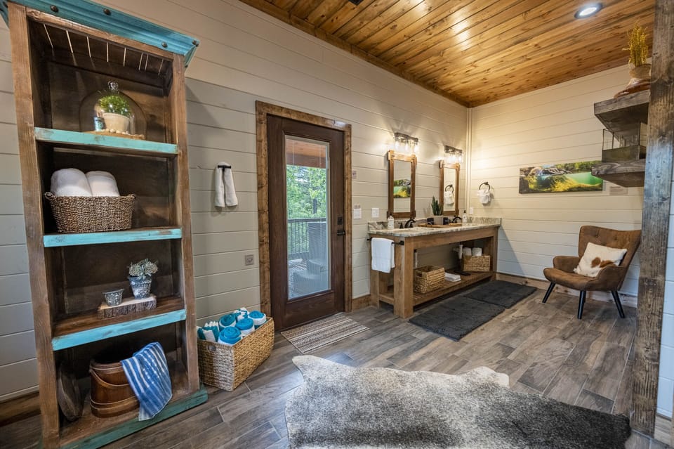 The downstairs master bedroom is huge! And it has access directly to the deck.
