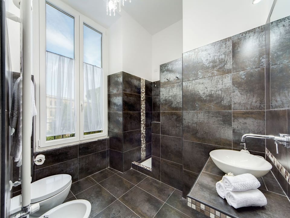 Shower, free toiletries, hair dryer, bidet