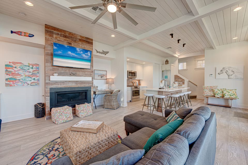 Fireplace is decorative only.