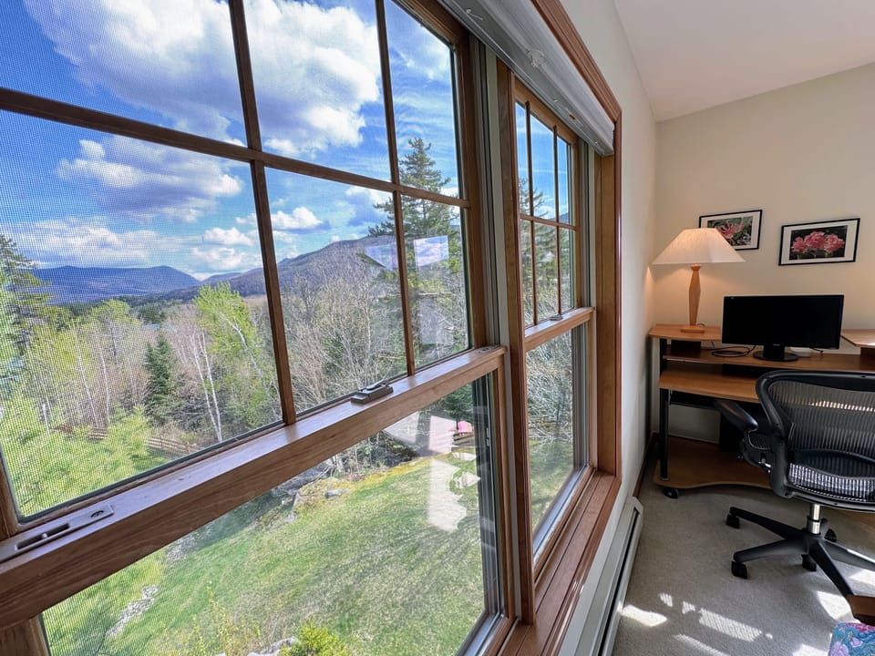 Upper Level King Bedroom with ensuite full bath, desk with display, TV and views!