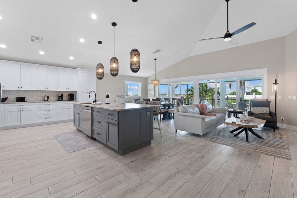 Just steps away from the living and dining.