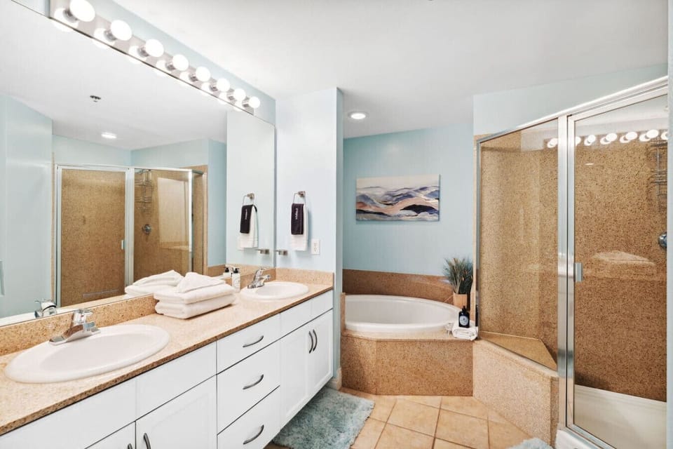 Primary Bathroom with Double Vanity, Garden Tub and Walk-In Shower