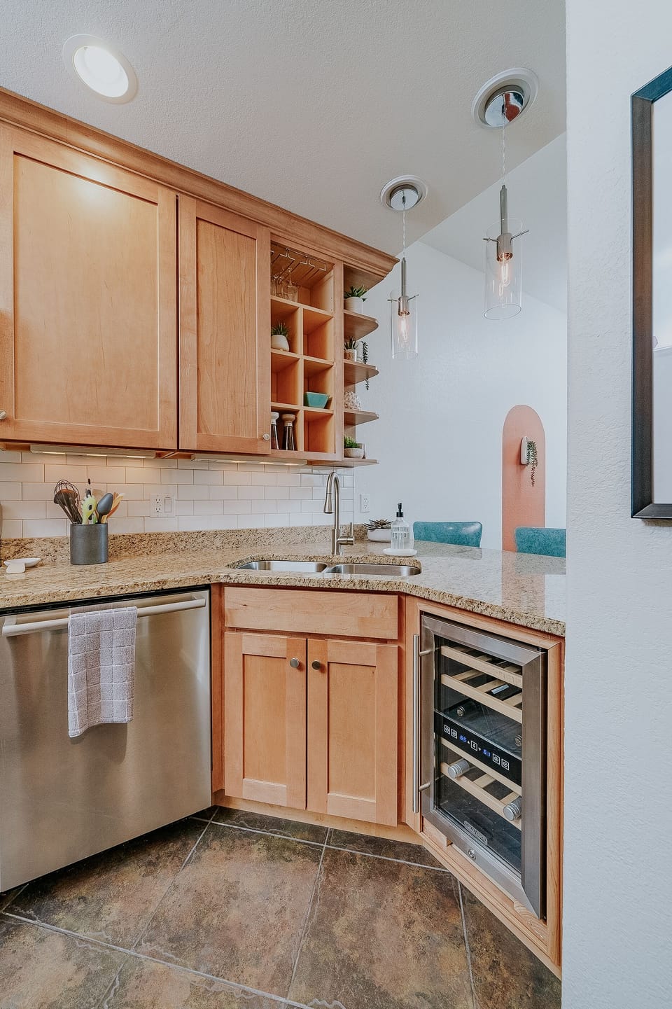 Fully equipped kitchen with all major appliances plus a wine fridge