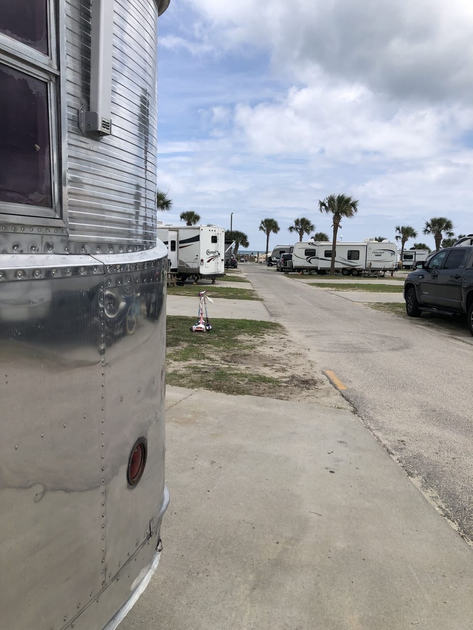Back of camper view of ocean 