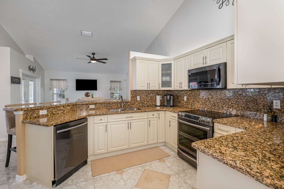 Kitchen area overlooking dining room area