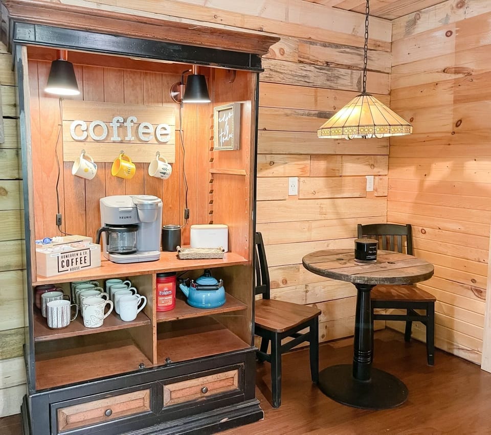 We have your caffeine covered. K Cup, slow drip coffee, cream and sugar, and Tea