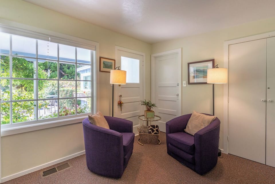 Enjoy a particularly lovely garden through the large, south-facing window.