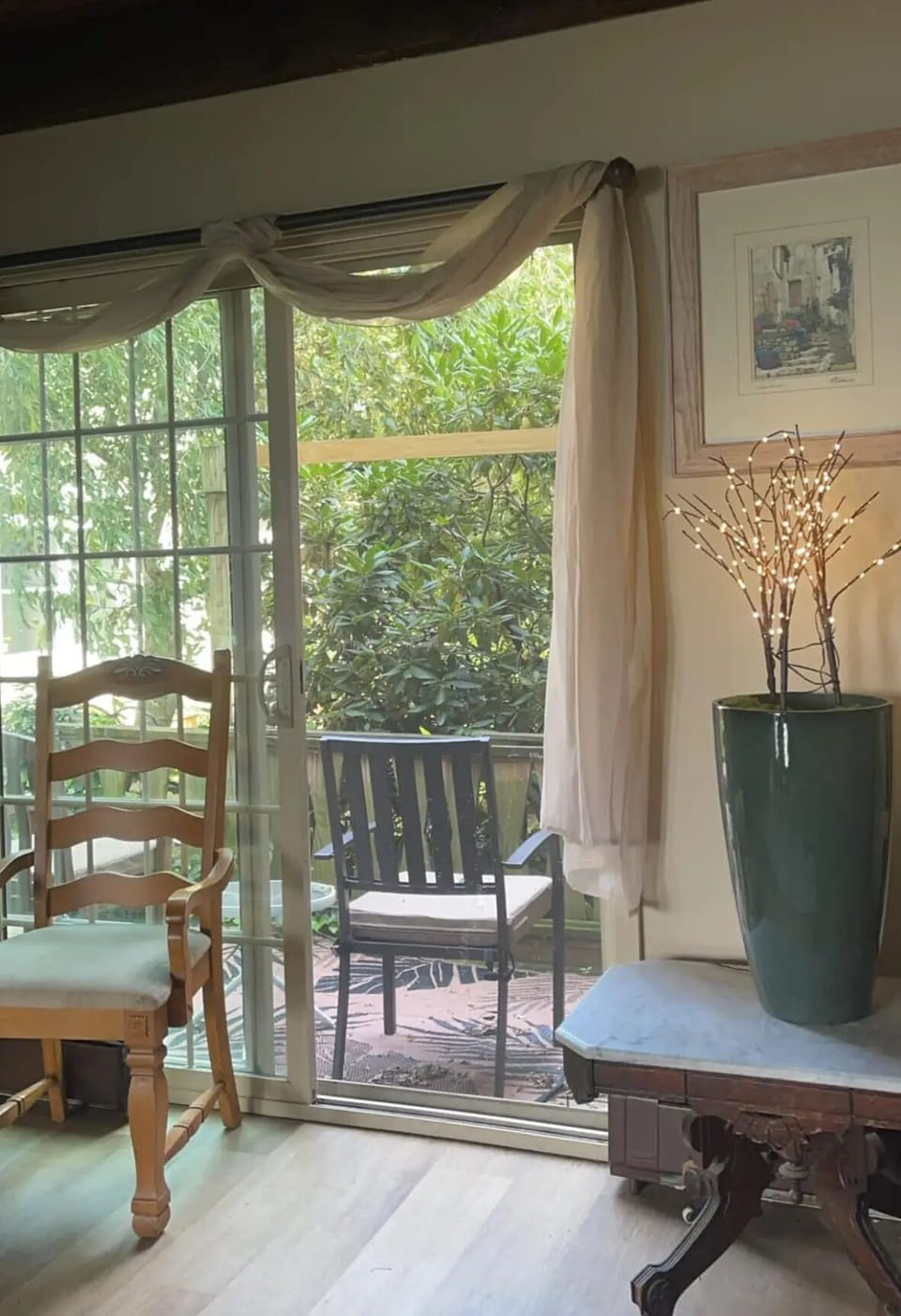Living room leads to private patio