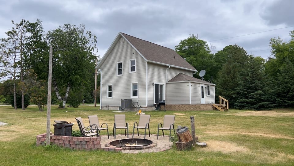 Backyard with large fire pit