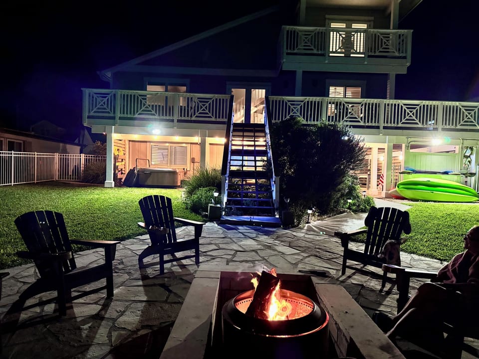 Enjoy quiet evenings on the water with a cozy fire.