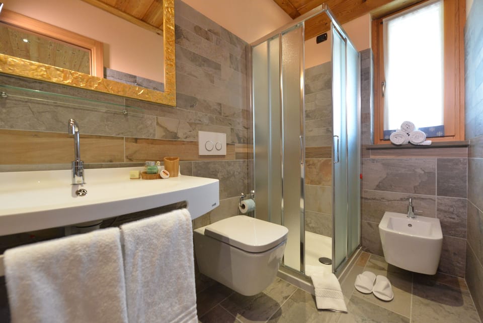 Shower, free toiletries, hair dryer, slippers