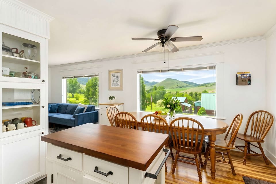 The kitchen island provides extra counter space for prepping big meals.