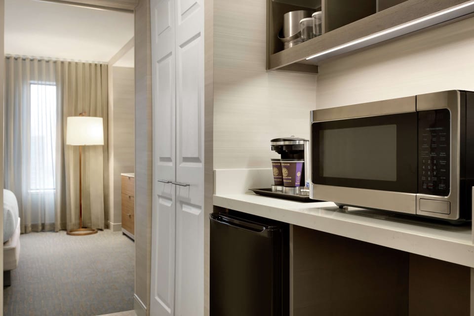 Fridge, microwave, coffee/tea maker
