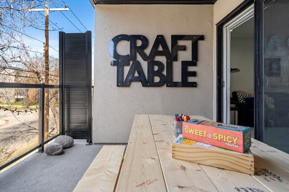 Craft Table - covered outdoor patio for guests to enjoy meals, games and fun. 