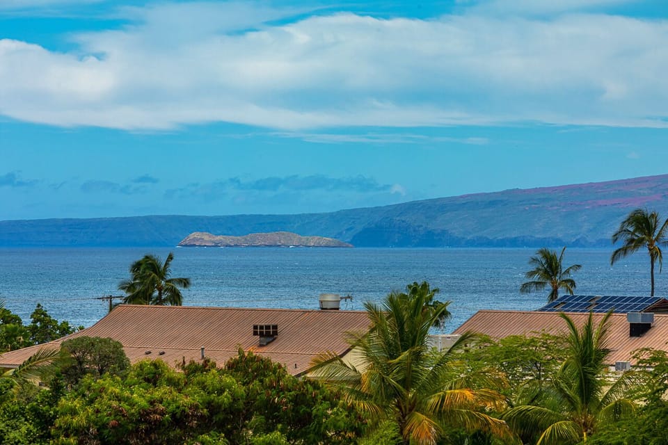 Picturesque view of the ocean~ mountain and blue sky. 