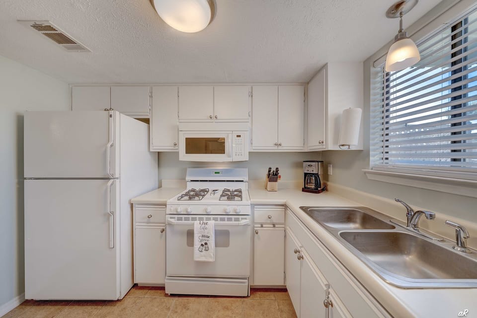 Fully stocked kitchen.
