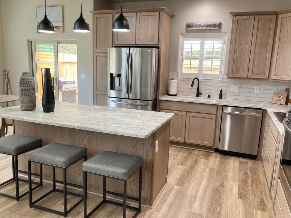 Kitchen with large island and extra seating