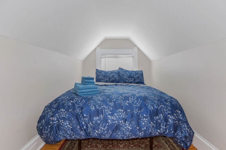 The studio is outfitted with a comfortable queen bed.