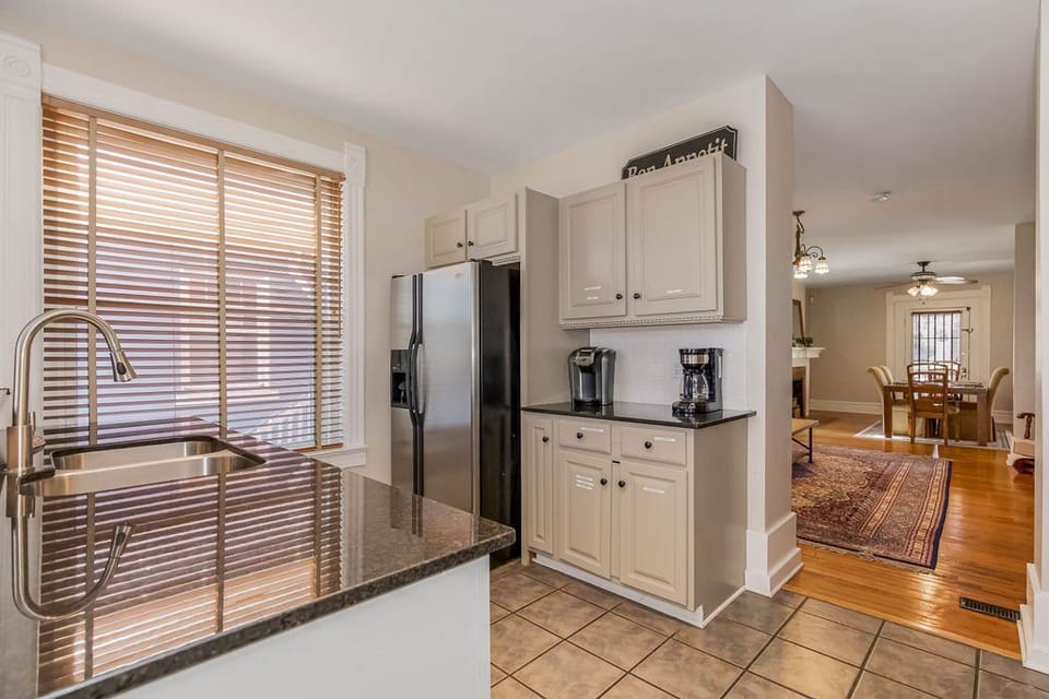 The first of two kitchens is located on the first floor. 