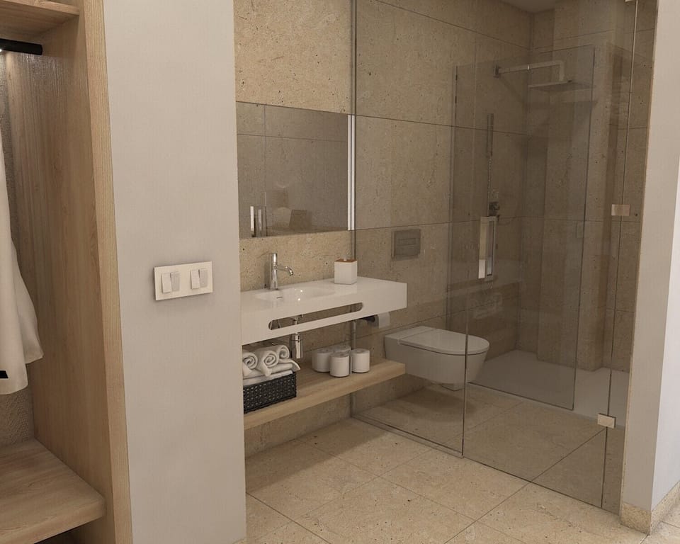 Deluxe Double Room, Balcony | Bathroom | Combined shower/tub, hair dryer, towels