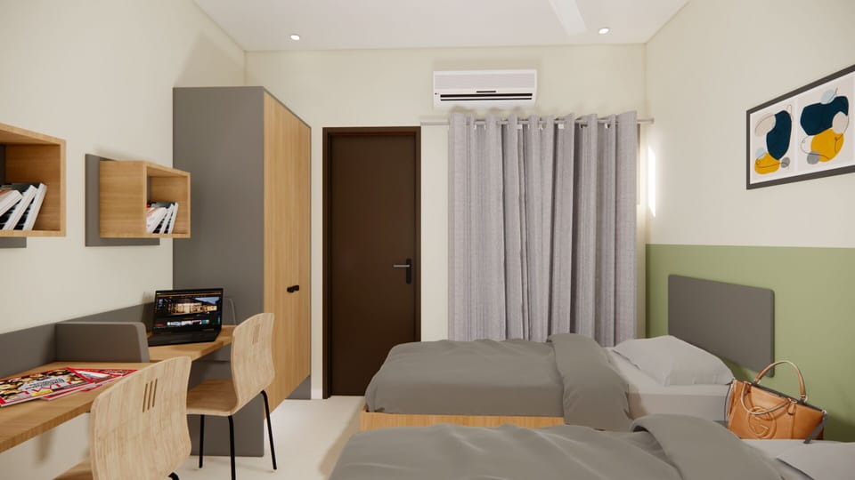 Premium Shared Dormitory, 2 Twin Beds, Non Smoking, City View | Laptop workspace, free WiFi, bed sheets