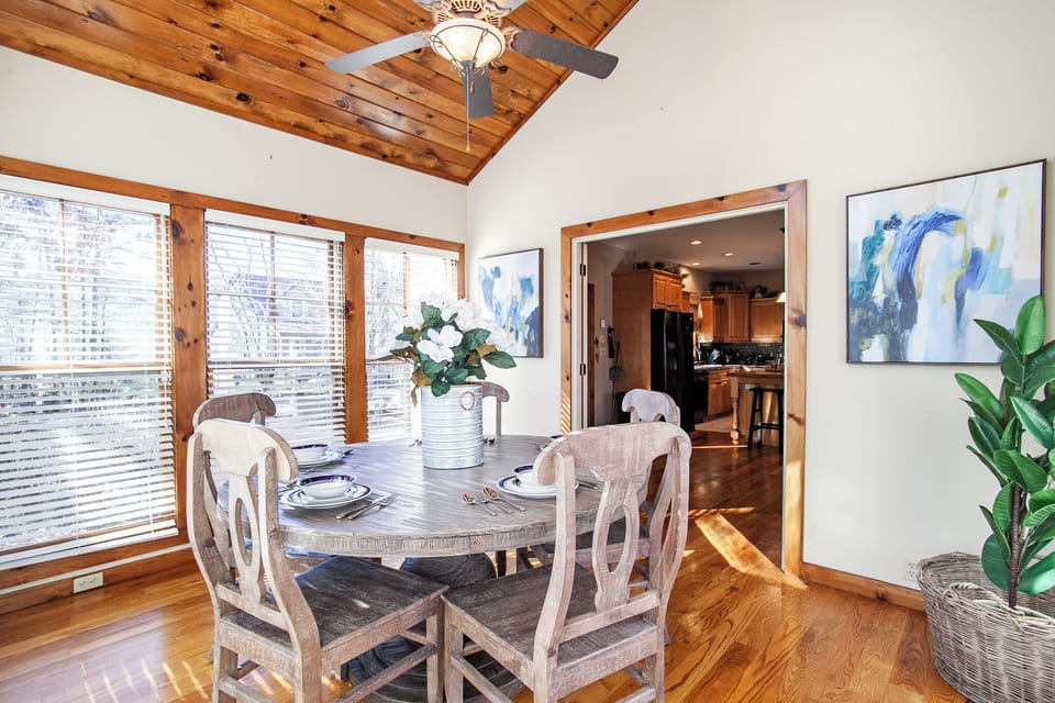 Dining room overlooking the kitchen.