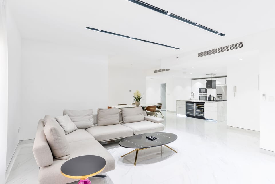 Luxury Apartment, 3 Bedrooms, Balcony, Marina View | Living area | 75-inch LED TV with satellite channels, TV, Netflix