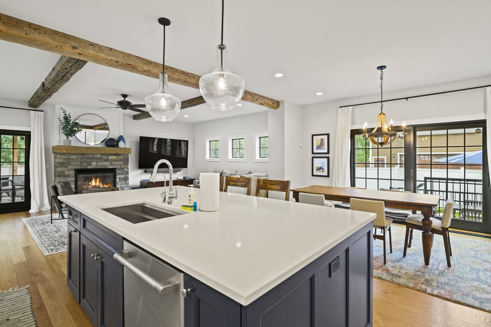 Open first-level floor plan with easy access to backyard spaces