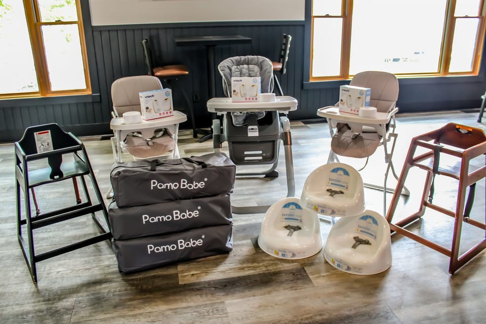 KIDS ITEMS like chairs, boosters, pack-n-plays, cups, plates, toys.