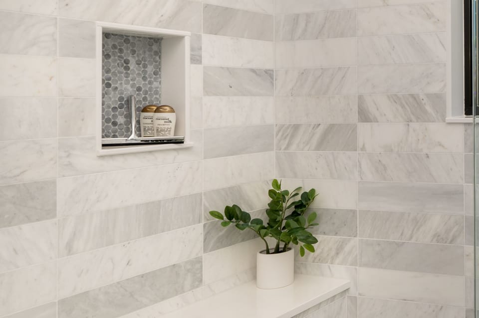 A luxurious upstairs bathroom.