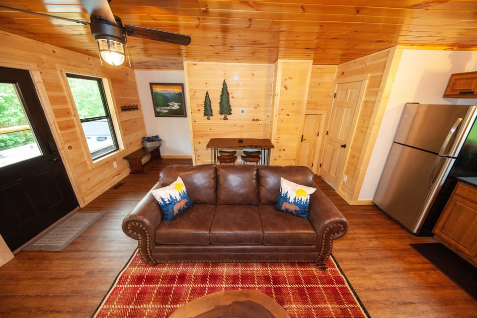 Sleeper sofa on main level with upgraded memory foam mattress.
