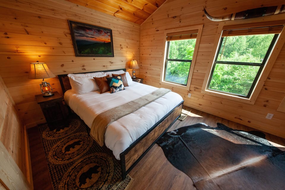 California King bed with green tea infused memory foam mattress.
