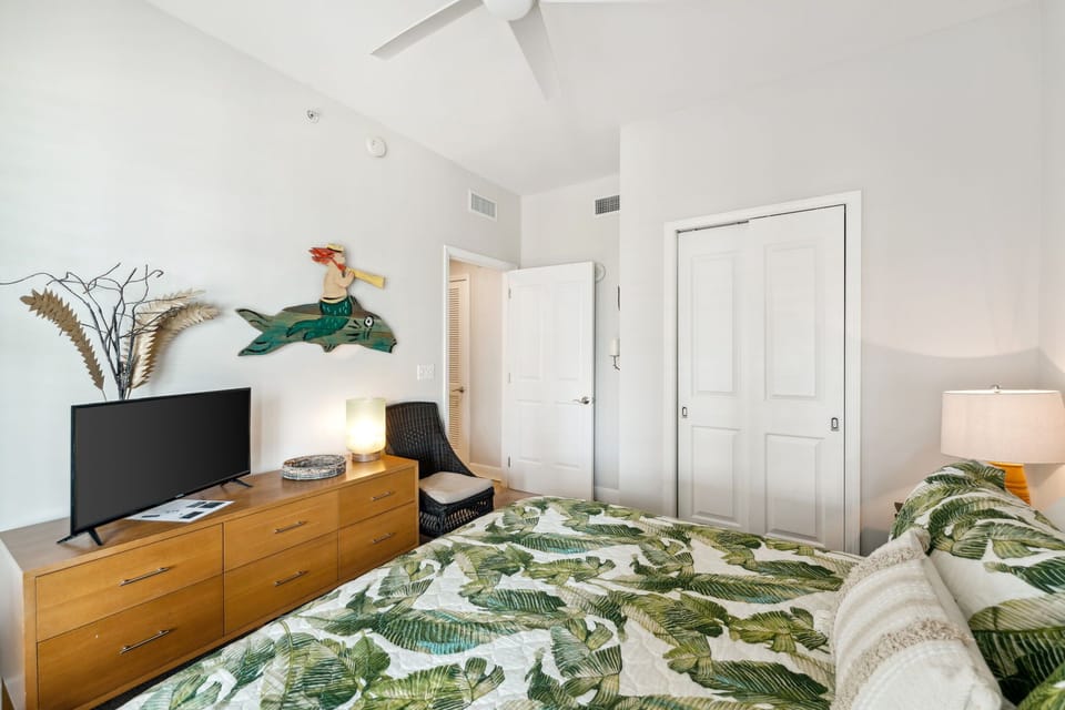 The second bedroom also has a King bed and flat screen television.