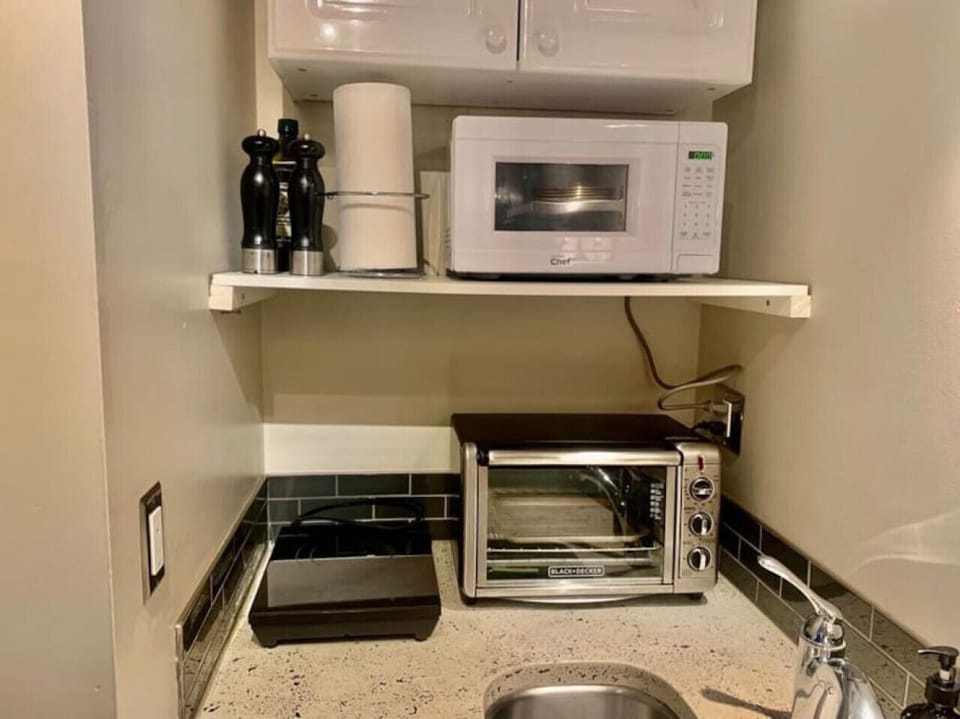 Kitchenette with microwave, toaster oven and hot plate!