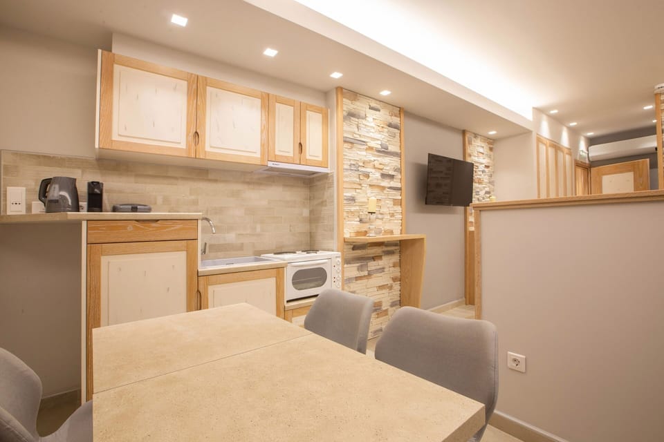 Mykonos | Private kitchen | Fridge, espresso maker, electric kettle, toaster
