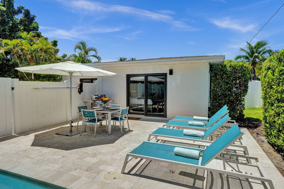 Amazing outdoor seating area for tanning in the sun or chilling in the shade