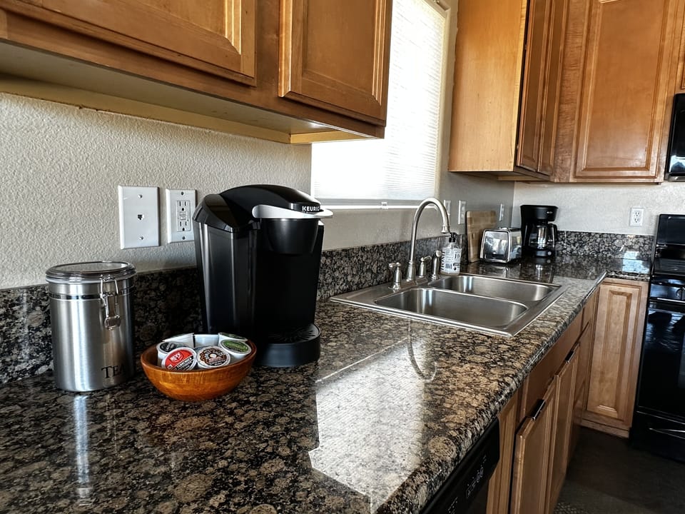 Keurig coffee pods are provided for the guests.