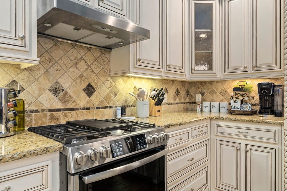 The Chef's kitchen has a 5 burner stove and everything you will need to prepare a gourmet dinner. The dual-brew Ninja coffee maker will make every morning better!