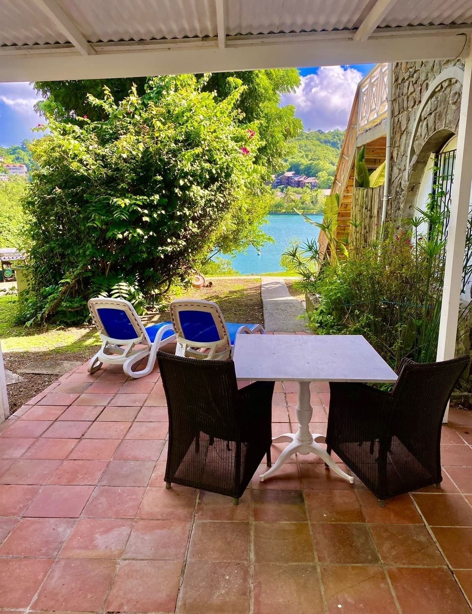 Your outside eating space with views of the bay and marina 