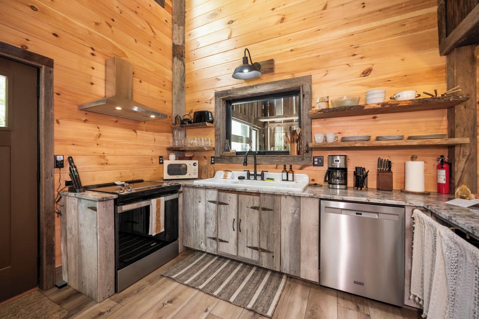 The kitchen comes fully stocked for all your needs.