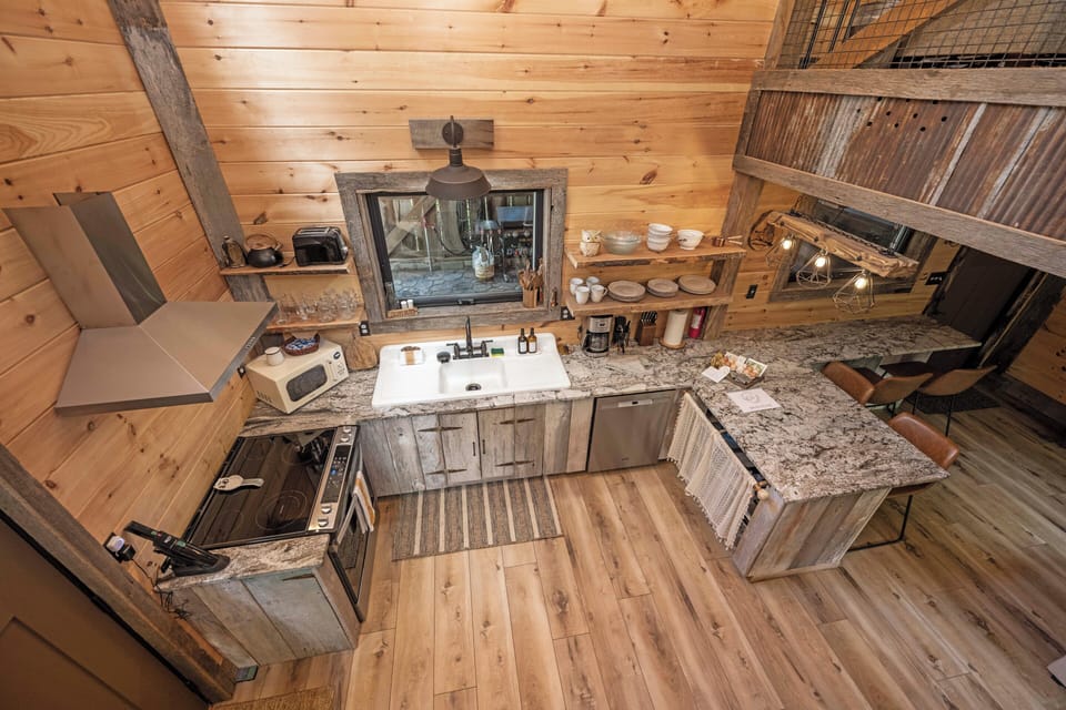 View from the loft to the kitchen.