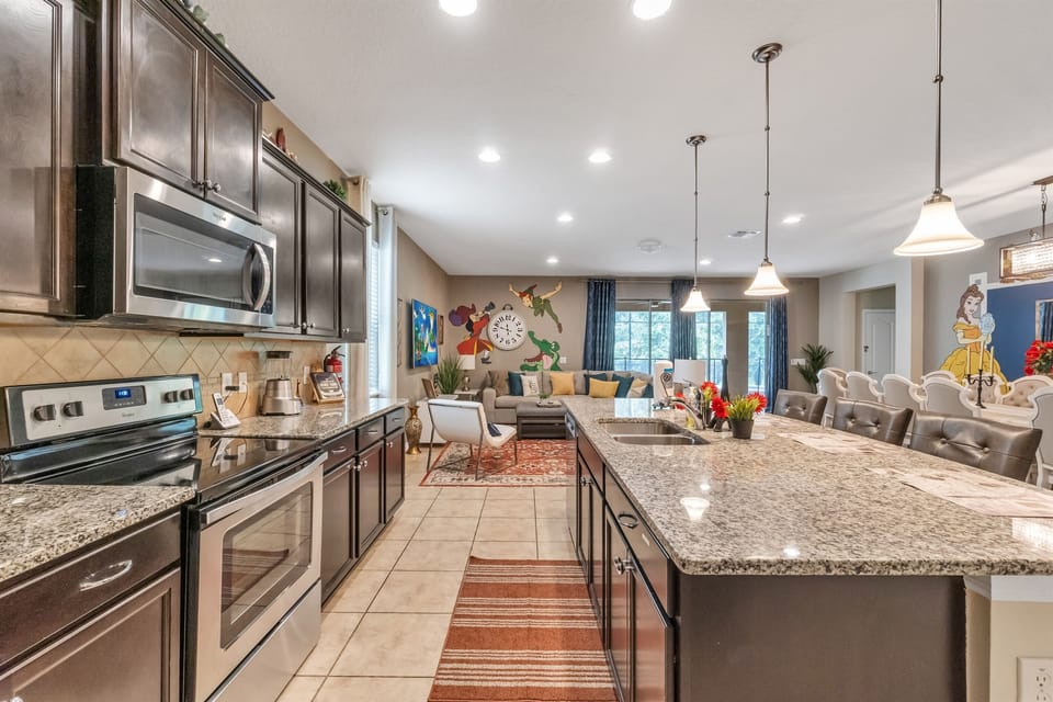 Open concept kitchen and living room downstairs