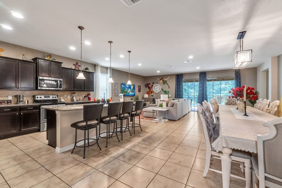 Open Kitchen, Dining, and Living room