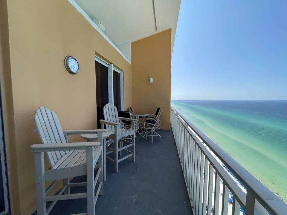 A gorgeous view of the white beaches and the clear water from the balcony.  